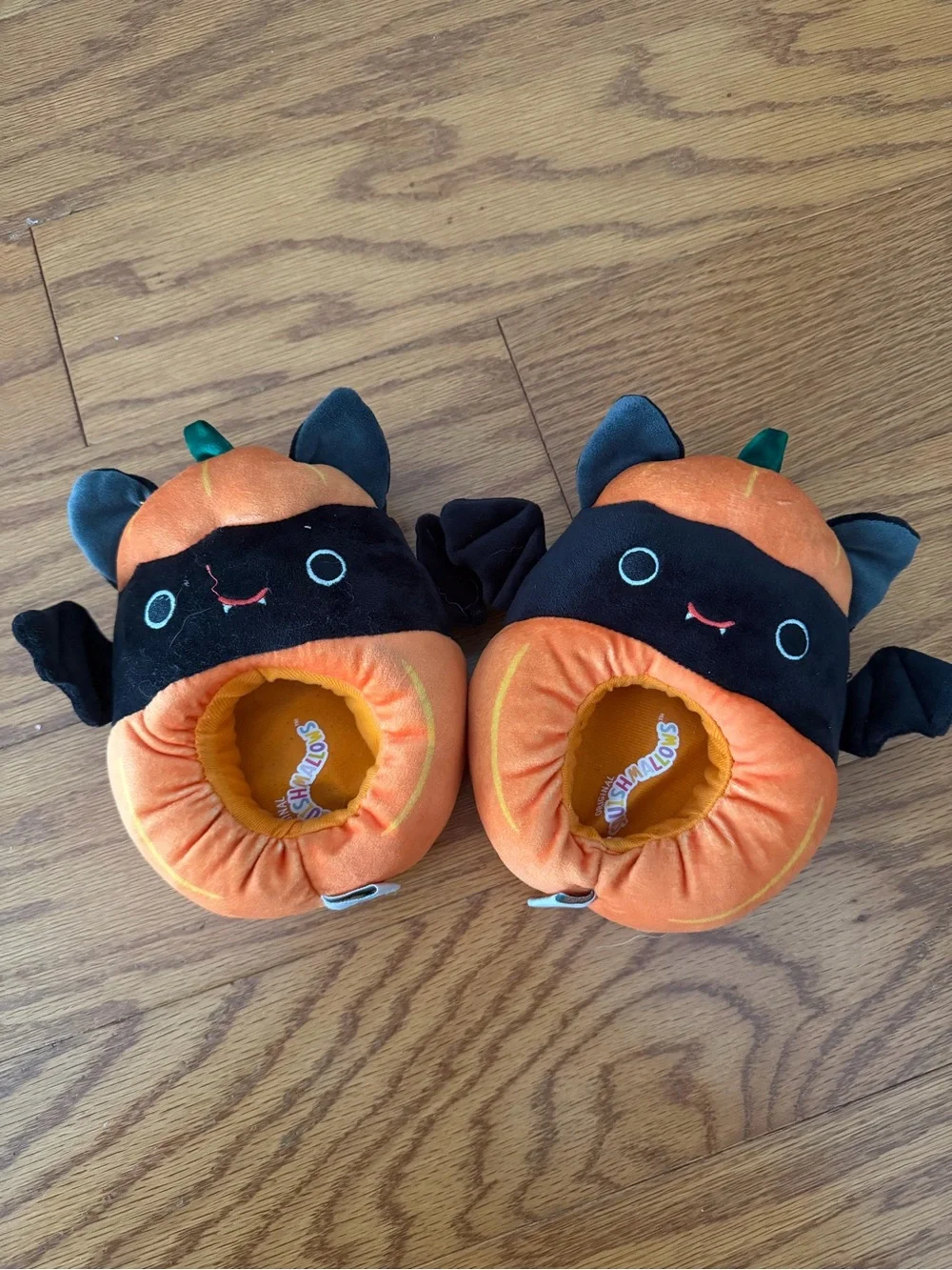 Squishmallows Orange Black Pumpkin Bat Kids Slippers Halloween house shoes 11/12